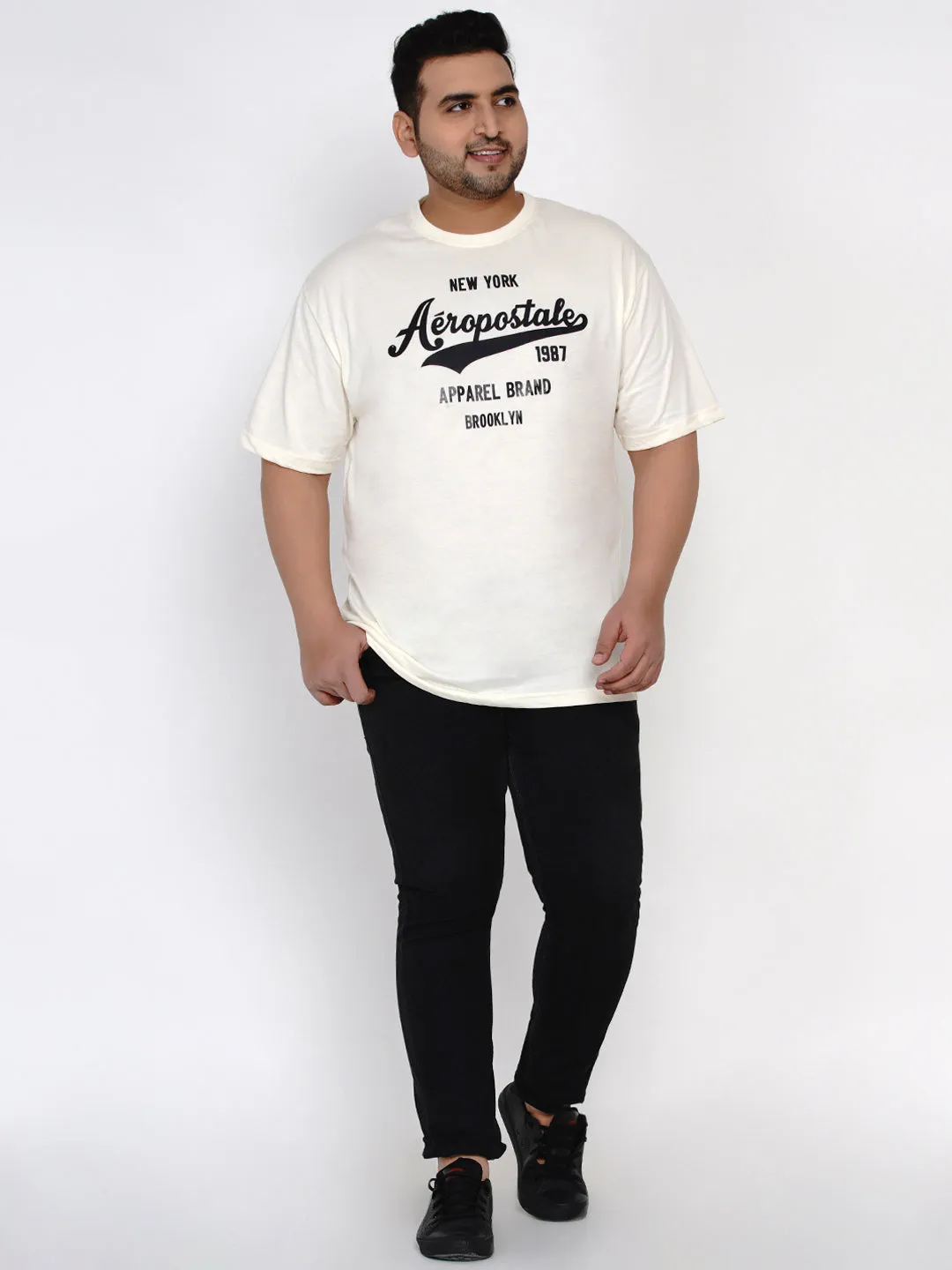 Aeropostale - Men White Plus Size Regular Fit Pure Cotton Print T-shirts