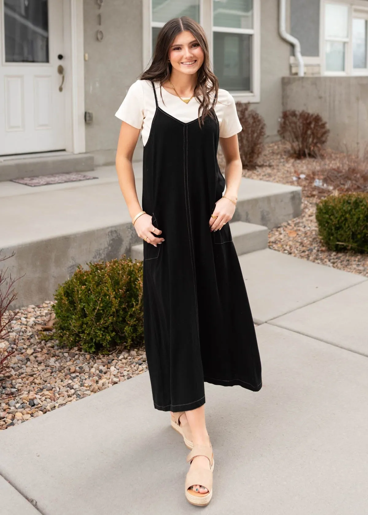 Amberlyn Black Overall Dress