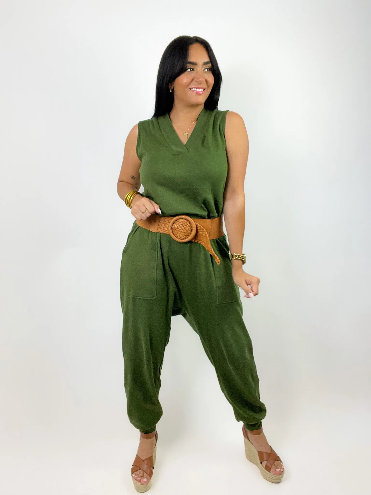 Army Green Harem Overall