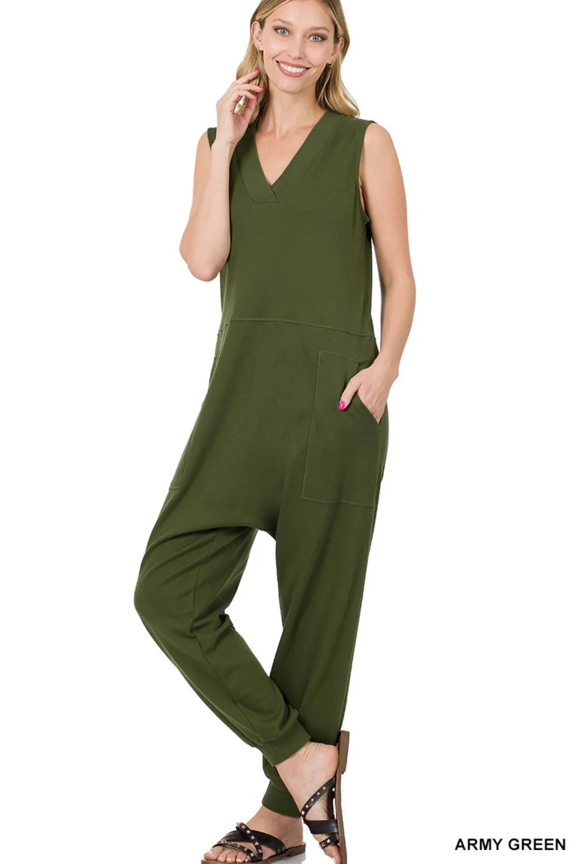 Army Green Harem Overall
