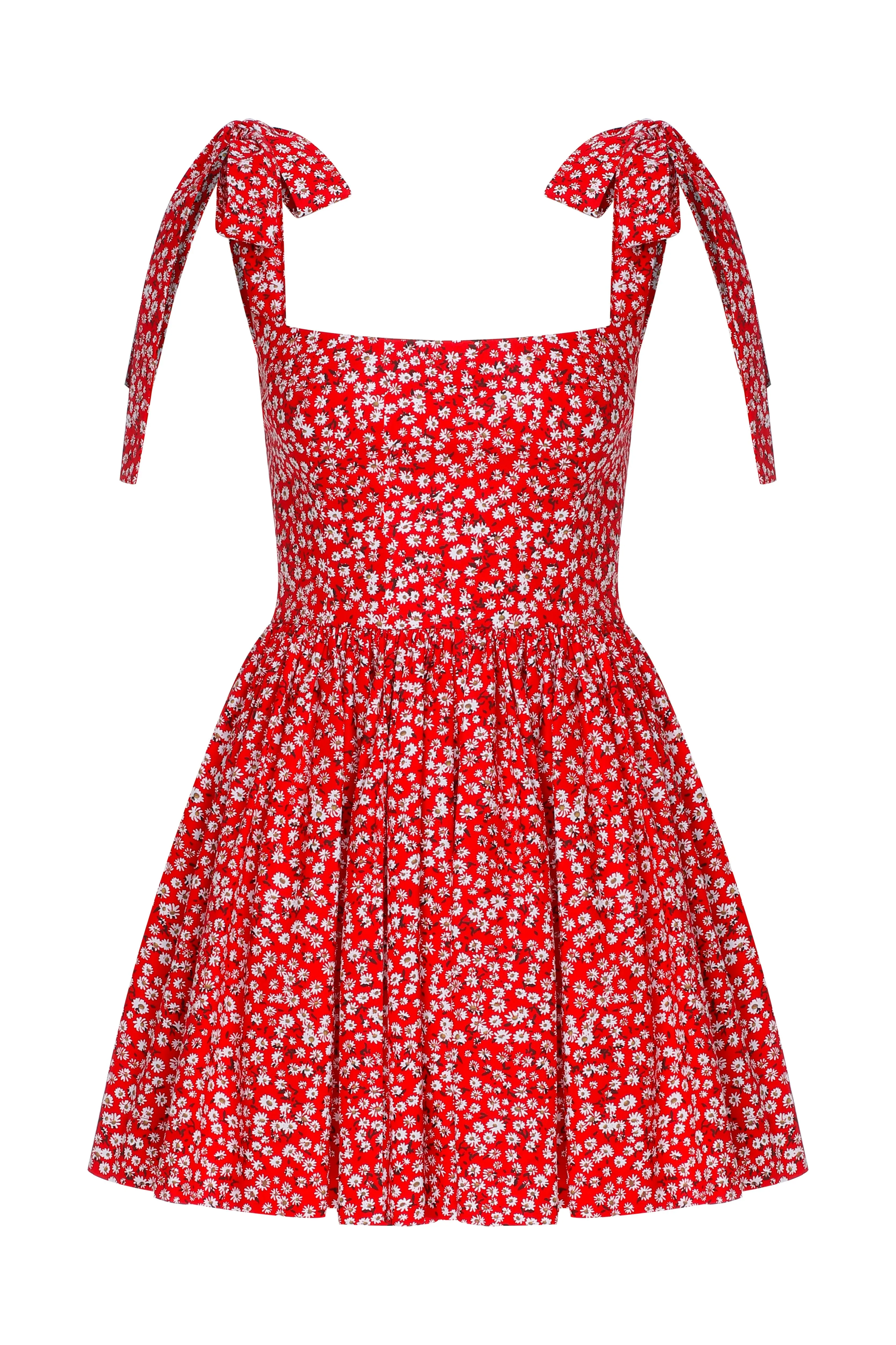 Audree Floral Print Poplin Mini Dress in Candy Red