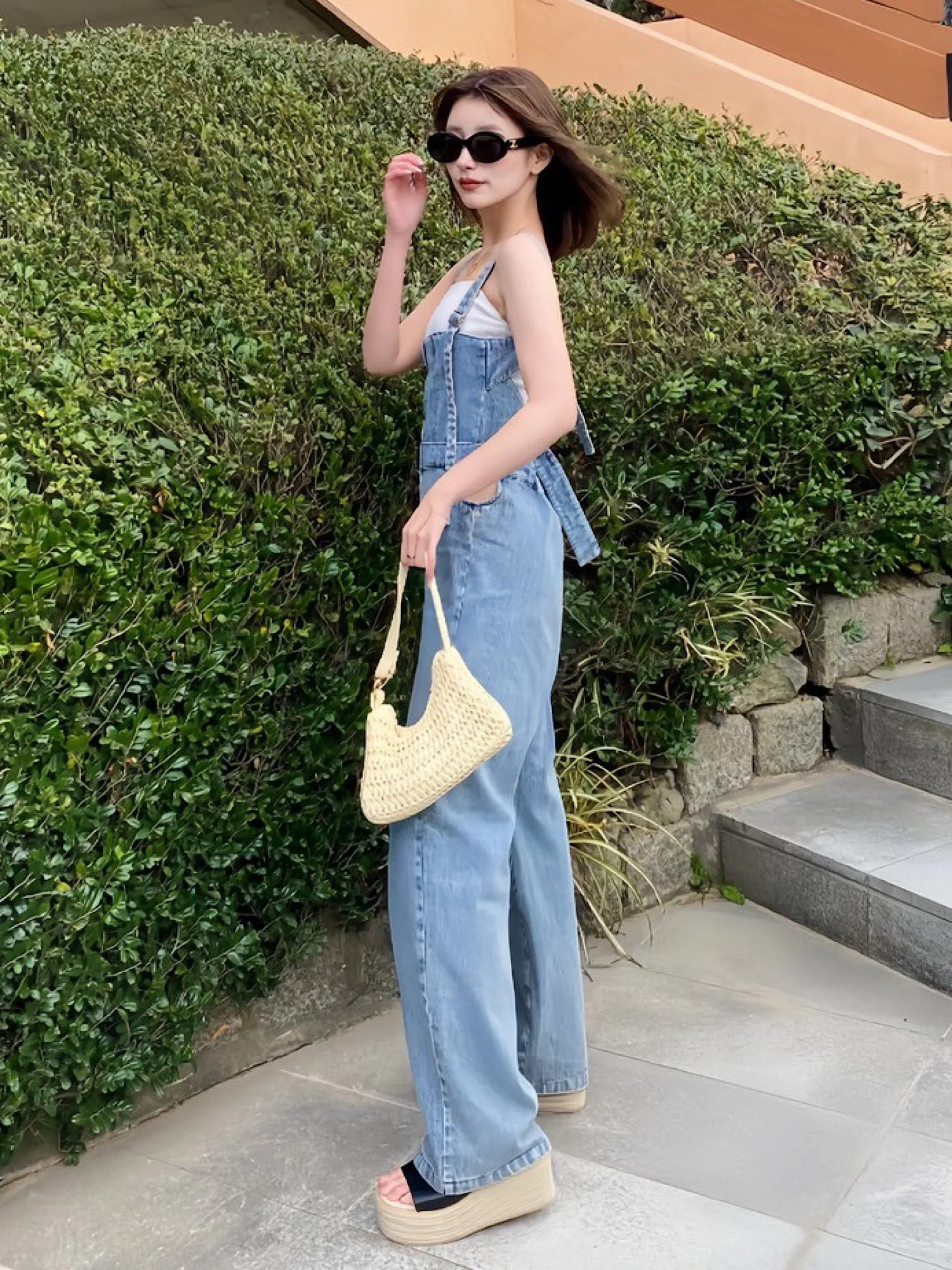 Back design denim all in one