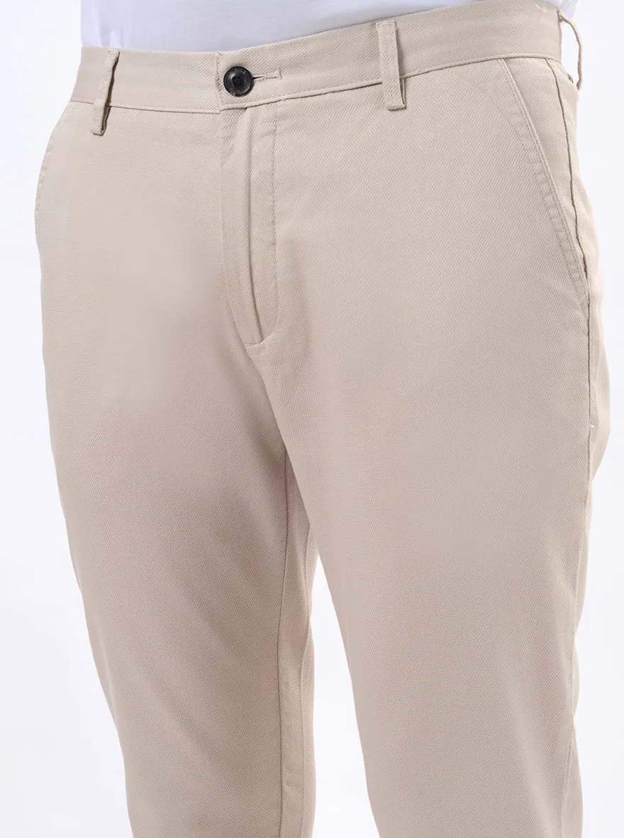 Beige Dobby Uno Fit Casual Trouser | JadeBlue