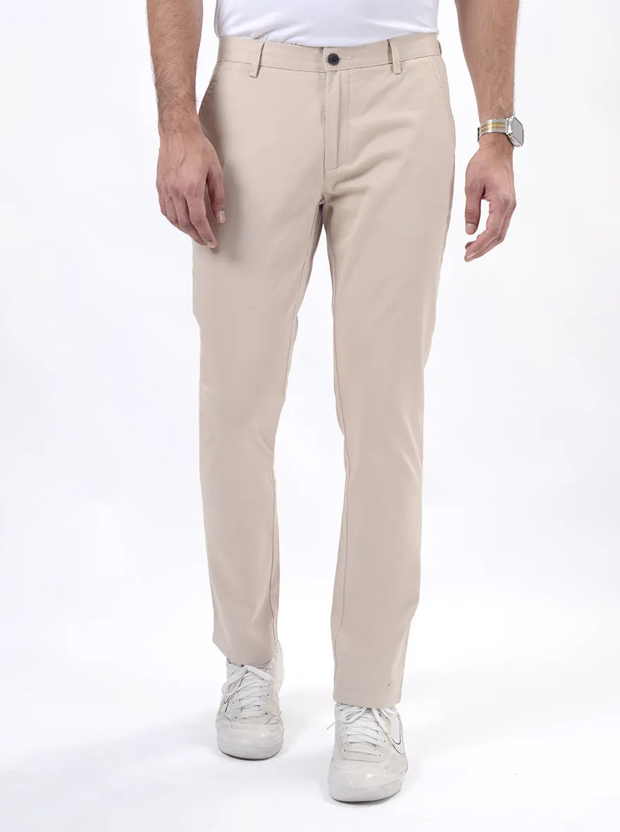 Beige Dobby Uno Fit Casual Trouser | JadeBlue