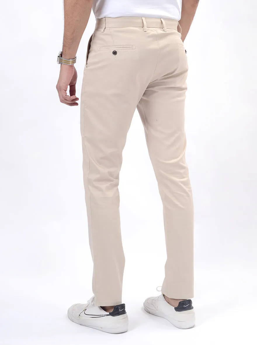 Beige Dobby Uno Fit Casual Trouser | JadeBlue