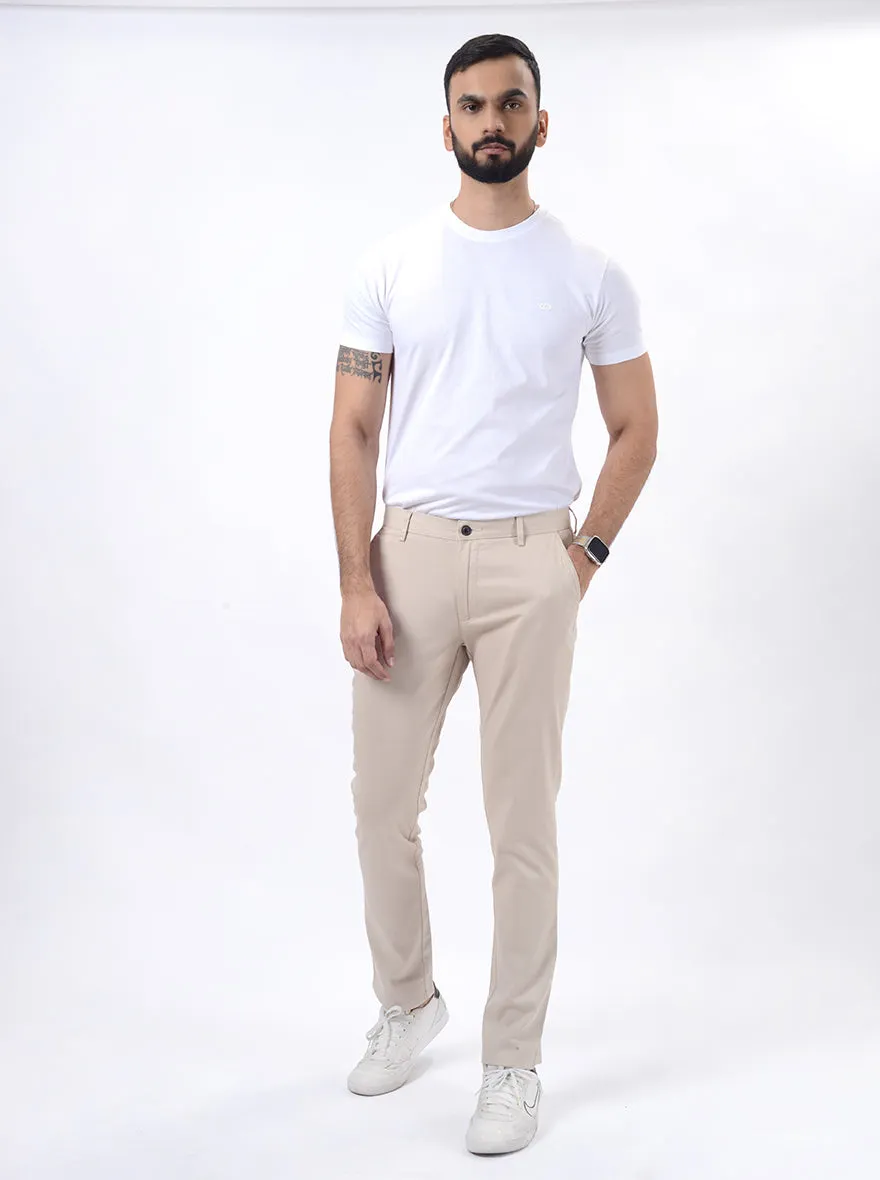 Beige Dobby Uno Fit Casual Trouser | JadeBlue