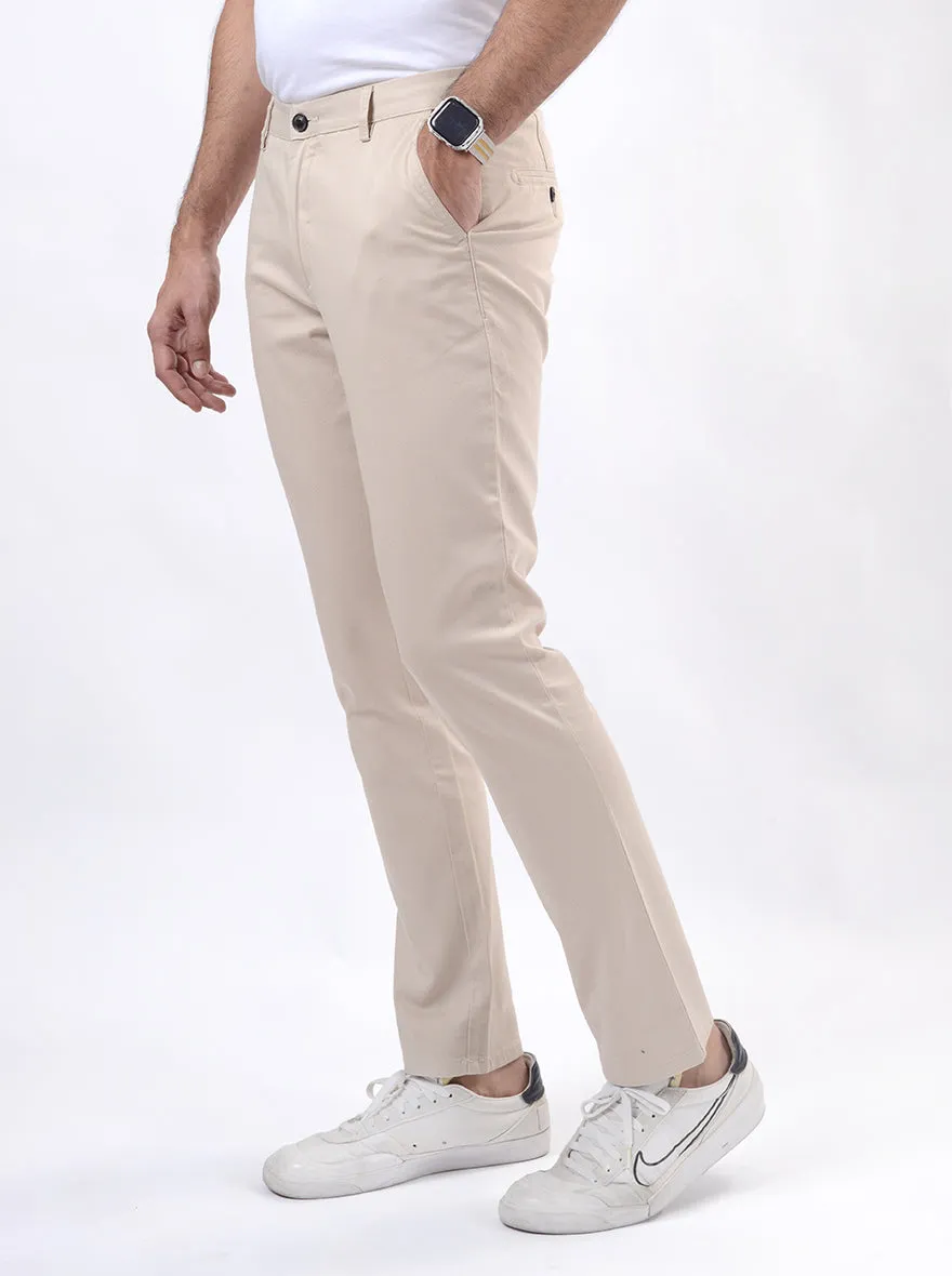 Beige Dobby Uno Fit Casual Trouser | JadeBlue
