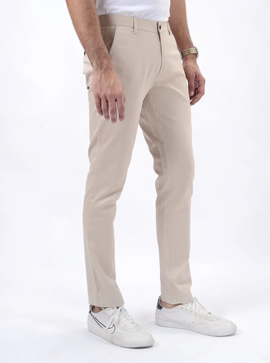 Beige Dobby Uno Fit Casual Trouser | JadeBlue