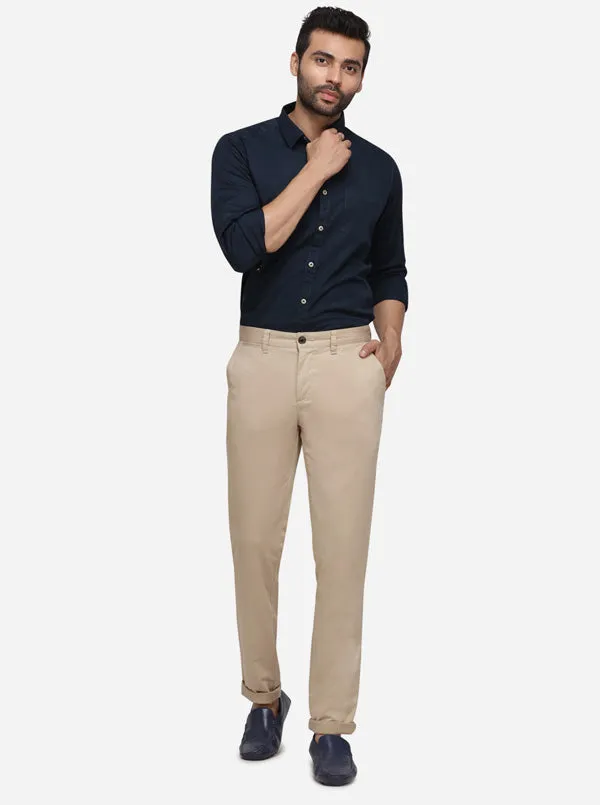 Beige Solid Uno Fit Casual Trouser | JadeBlue