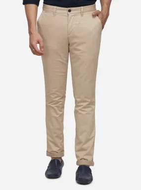 Beige Solid Uno Fit Casual Trouser | JadeBlue