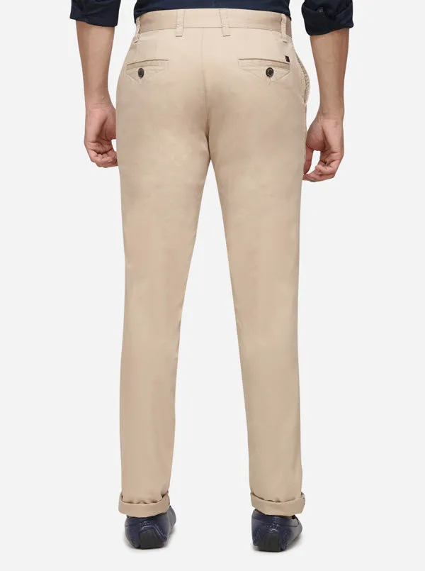 Beige Solid Uno Fit Casual Trouser | JadeBlue