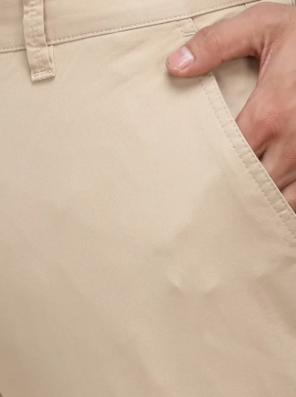 Beige Solid Uno Fit Casual Trouser | JadeBlue