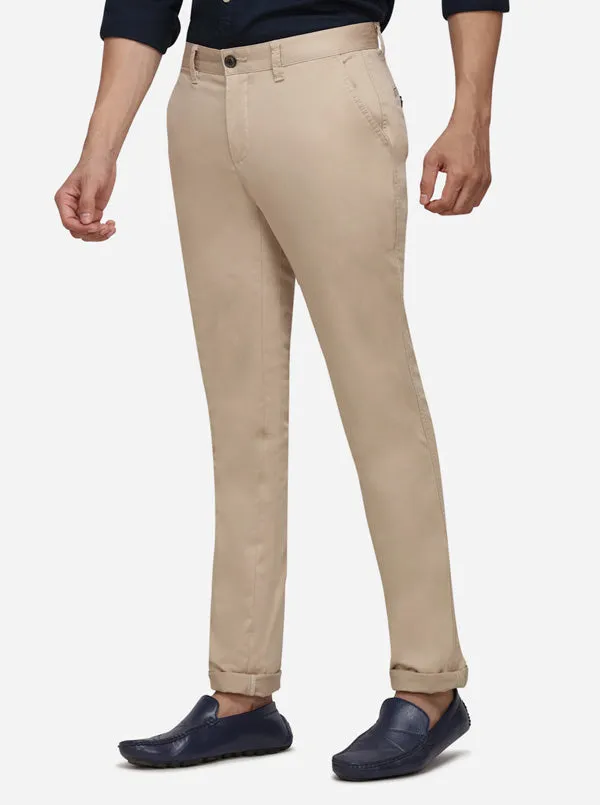 Beige Solid Uno Fit Casual Trouser | JadeBlue