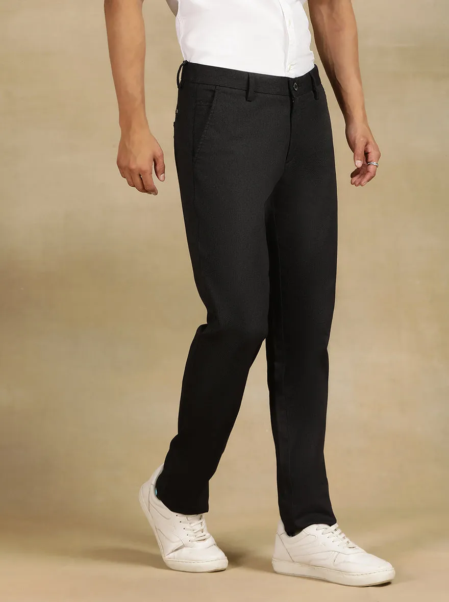 Black Printed Uno Fit Casual Trouser | JadeBlue