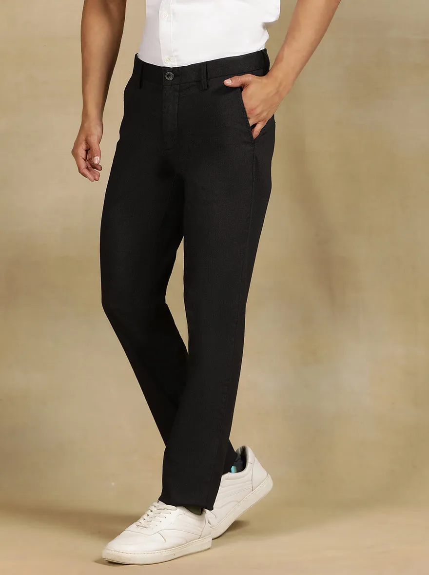 Black Printed Uno Fit Casual Trouser | JadeBlue