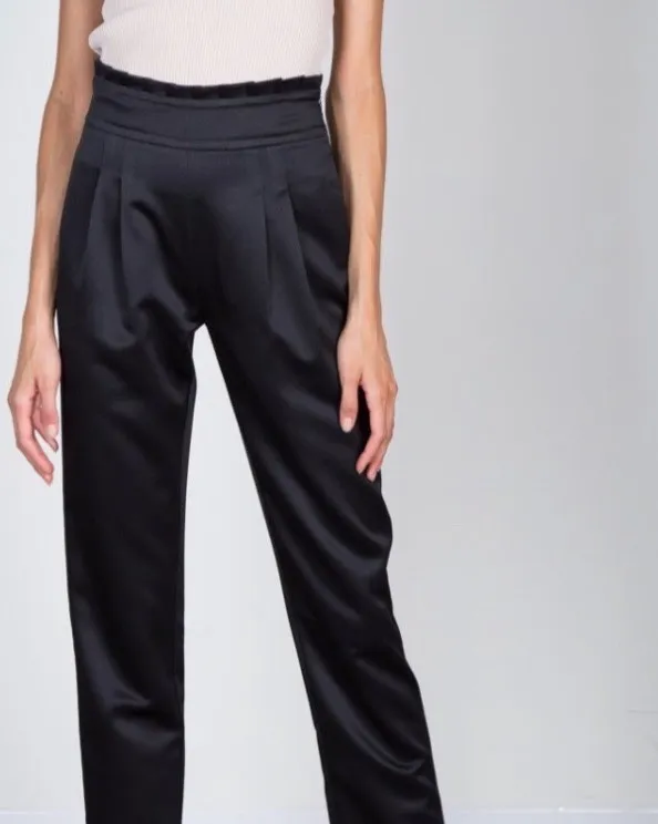 Black Satiny Pleated Pants