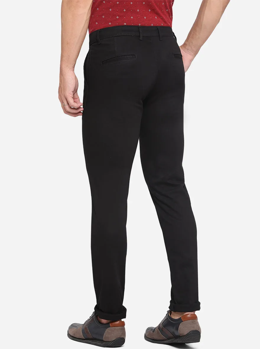Black Solid Neo Fit Casual Trouser | Greenfibre