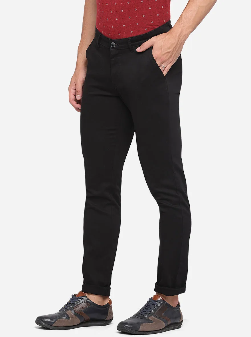 Black Solid Neo Fit Casual Trouser | Greenfibre