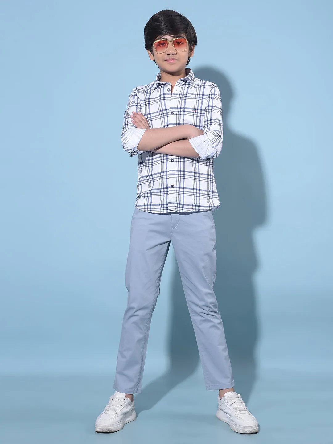 Blue Cotton Chinos Trousers