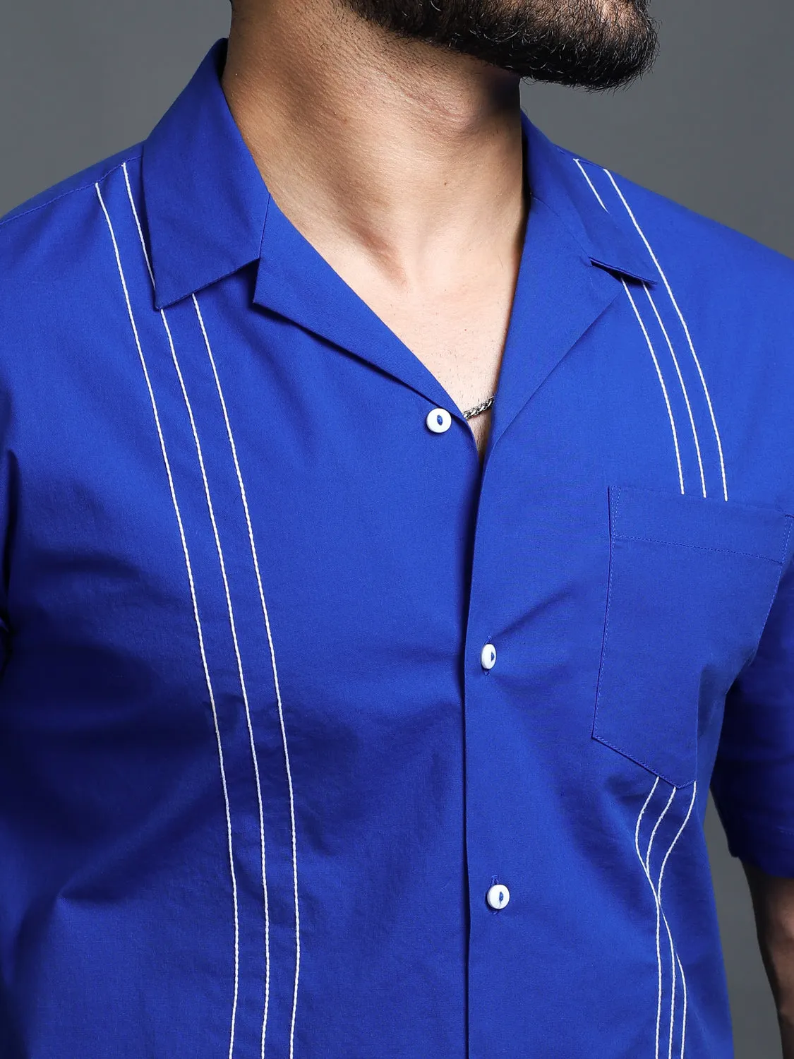 Blue Topstitched Cuban Shirt (Studio Collection)