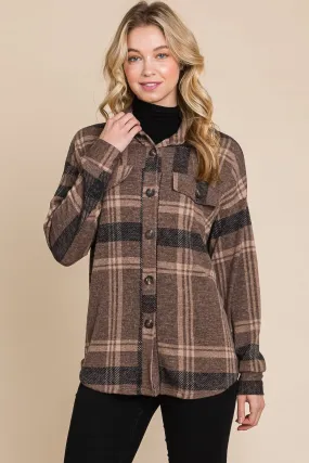 Brown Plaid Button Down Shacket