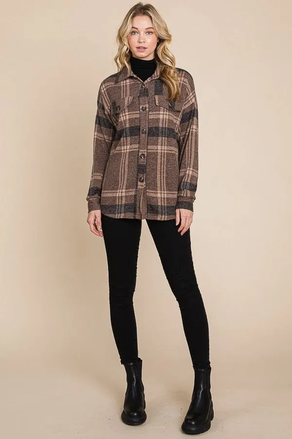 Brown Plaid Button Down Shacket
