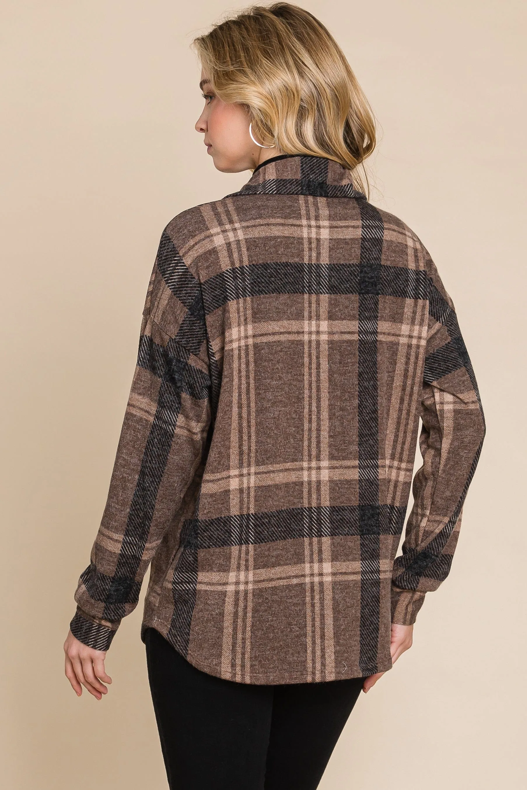 Brown Plaid Button Down Shacket