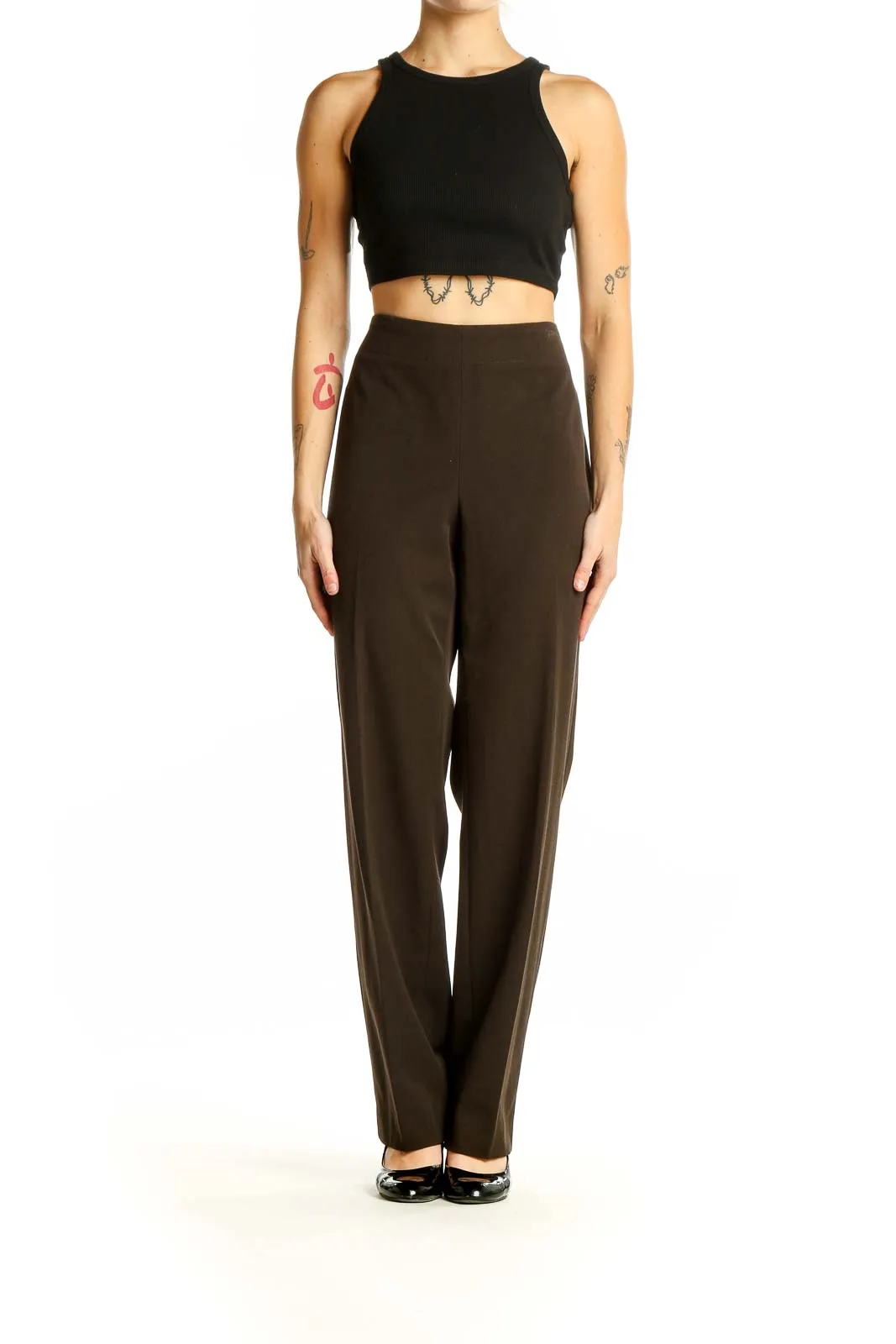 Brown Wide-Leg Dress Pants