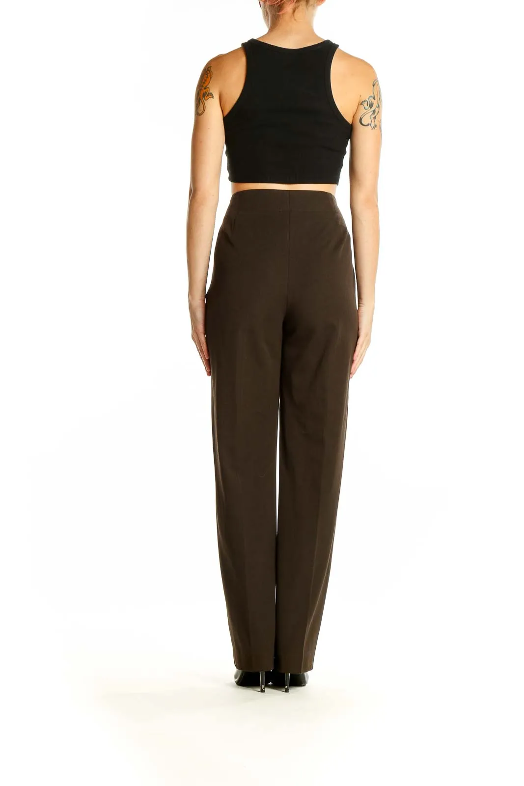 Brown Wide-Leg Dress Pants