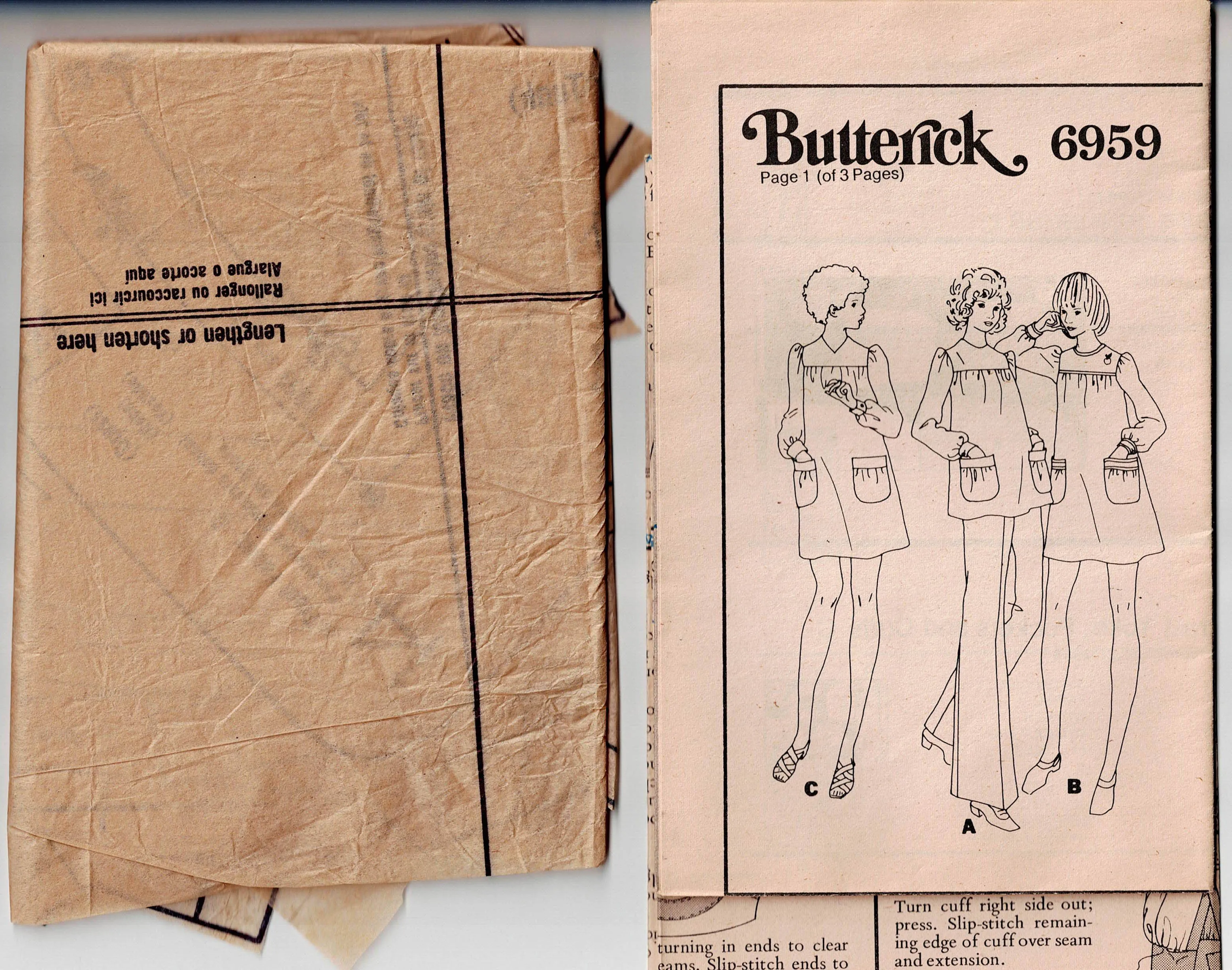 Butterick 6959 Maternity Dress Tunic Top & Pants 1970s Vintage Sewing Pattern Size 14 Bust 36 inches