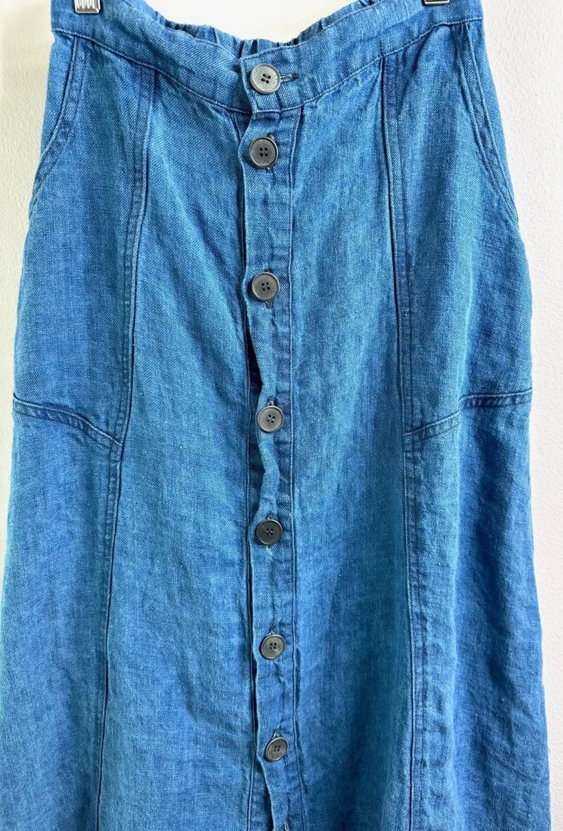 Button Down Skirt- Indigo Blue