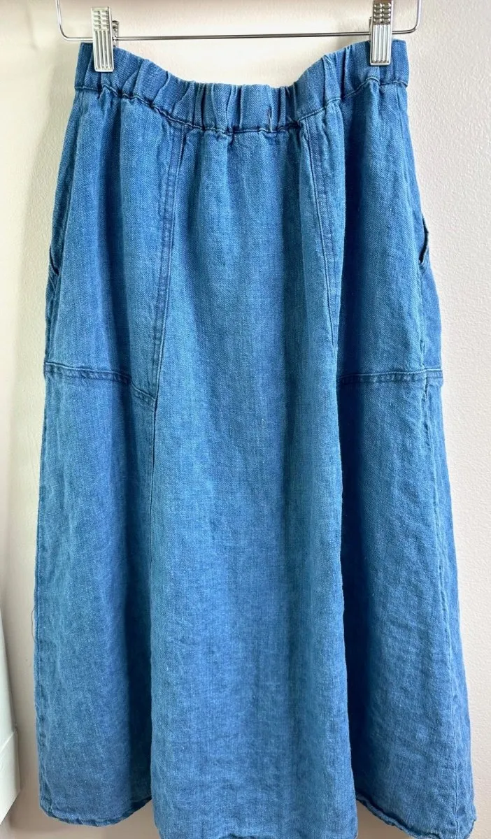 Button Down Skirt- Indigo Blue
