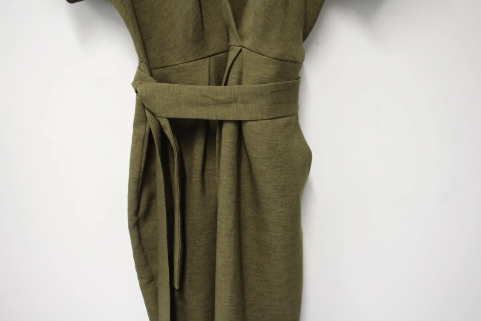 CLOSET LONDON Ladies Olive Green Tie Waist Kimono Sleeve Wrap Dress Approx UK12