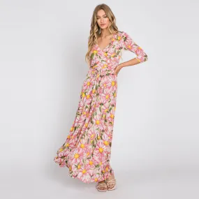 Coral Daisy Mammoth Venechia Maxi Wrap Dress
