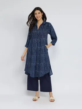 Cotton Dabu Polka Play Kurta Set - Indigo