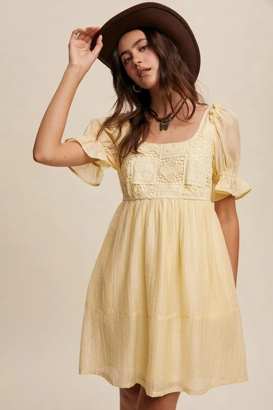 Crochet Square Neck Babydoll Dress