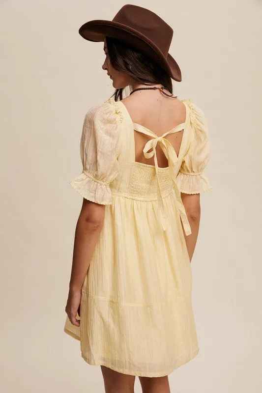 Crochet Square Neck Babydoll Dress