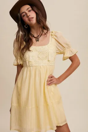 Crochet Square Neck Babydoll Dress