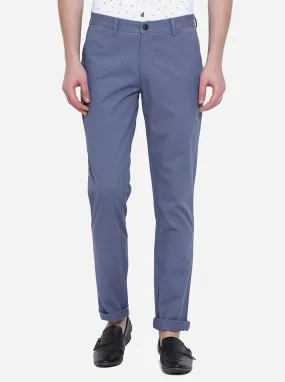 Crown Blue Solid Uno Fit Casual Trouser | JadeBlue
