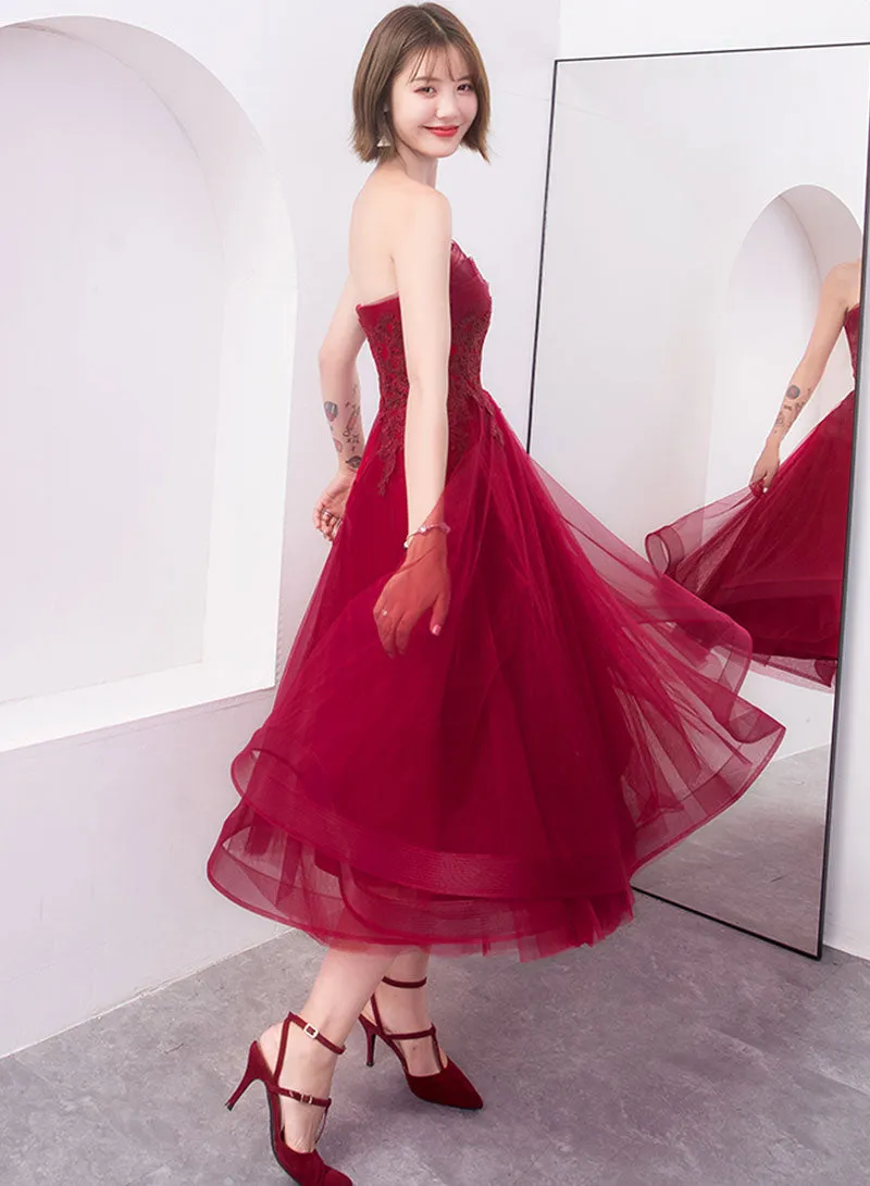 Cute Tulle Lace Short Prom Dress, A-Line Strapless Homecoming Party Dress