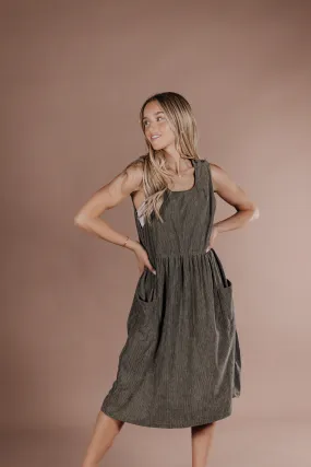 Dakota Overall Dress in Olive