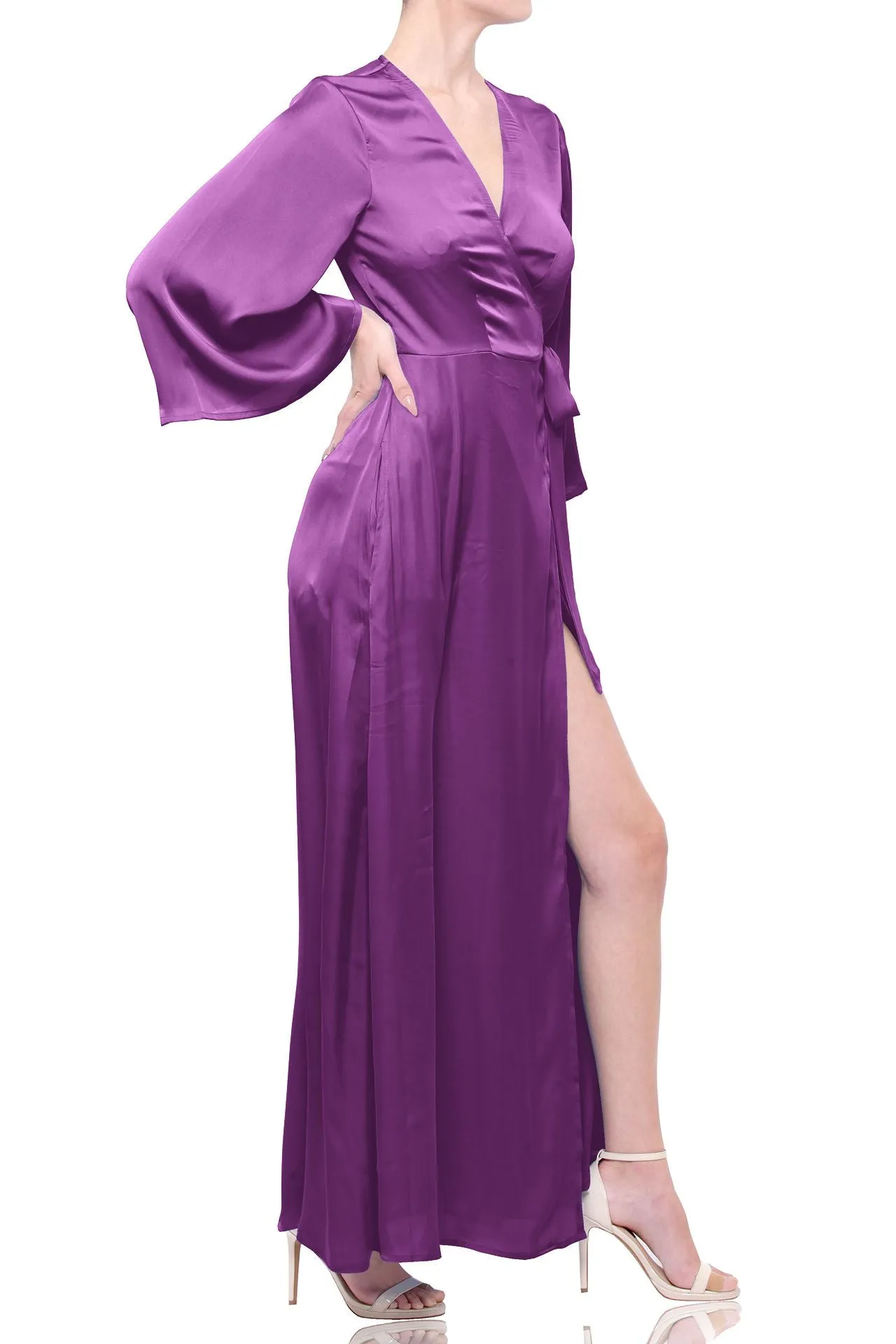 Designer Sustainable Wrap Dress in Solid Dahlia