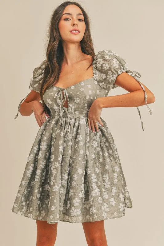 Dusty Olive Floral Babydoll Dress