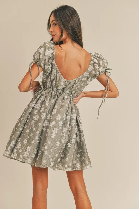 Dusty Olive Floral Babydoll Dress