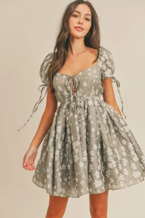 Dusty Olive Floral Babydoll Dress