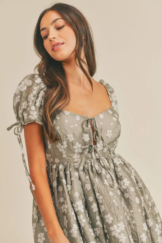 Dusty Olive Floral Babydoll Dress