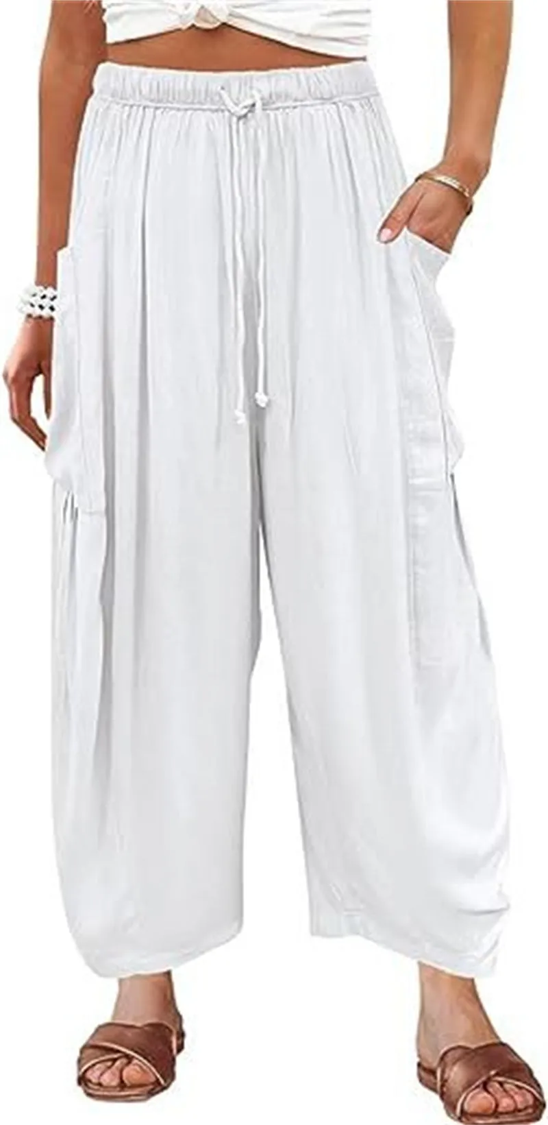 Elastic High Waist Wide Leg Pants