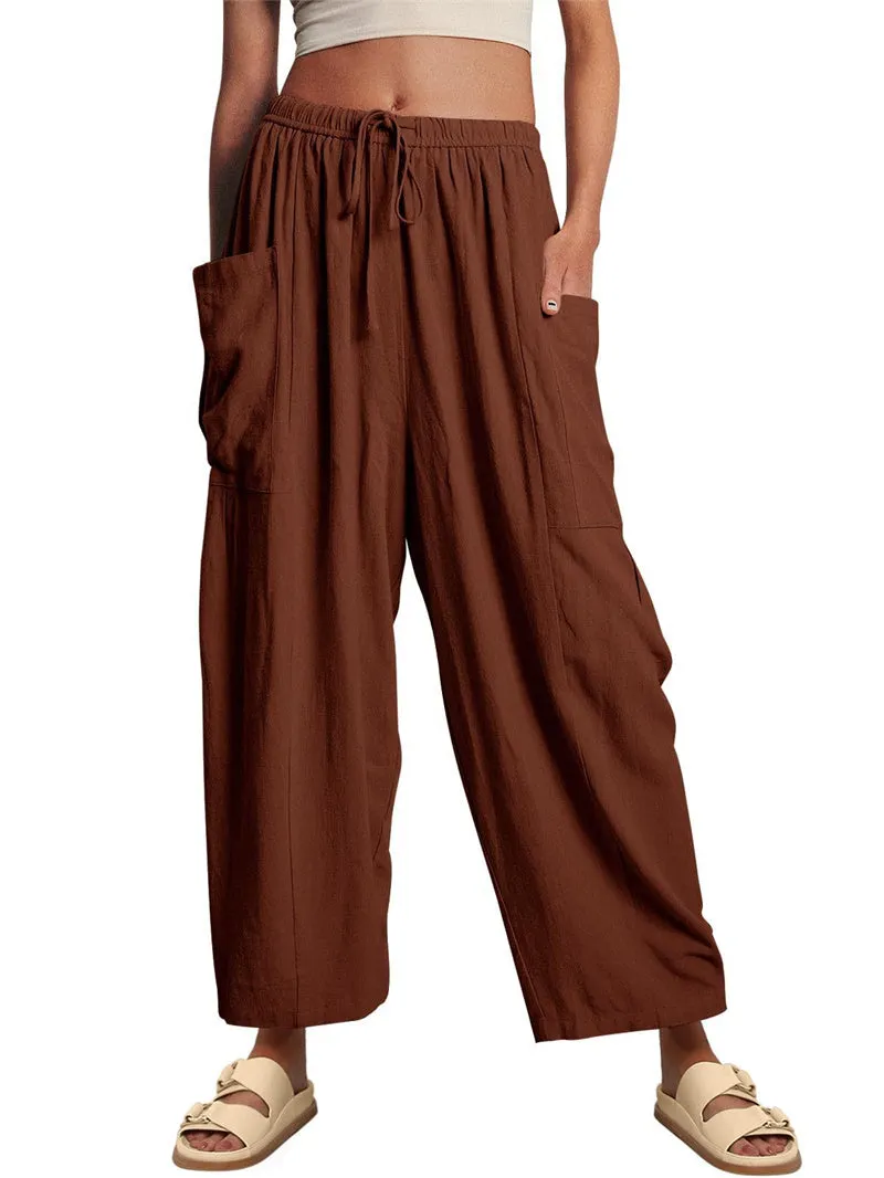 Elastic High Waist Wide Leg Pants