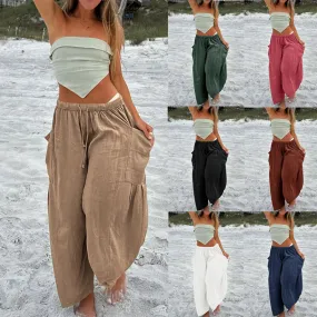 Elastic High Waist Wide Leg Pants