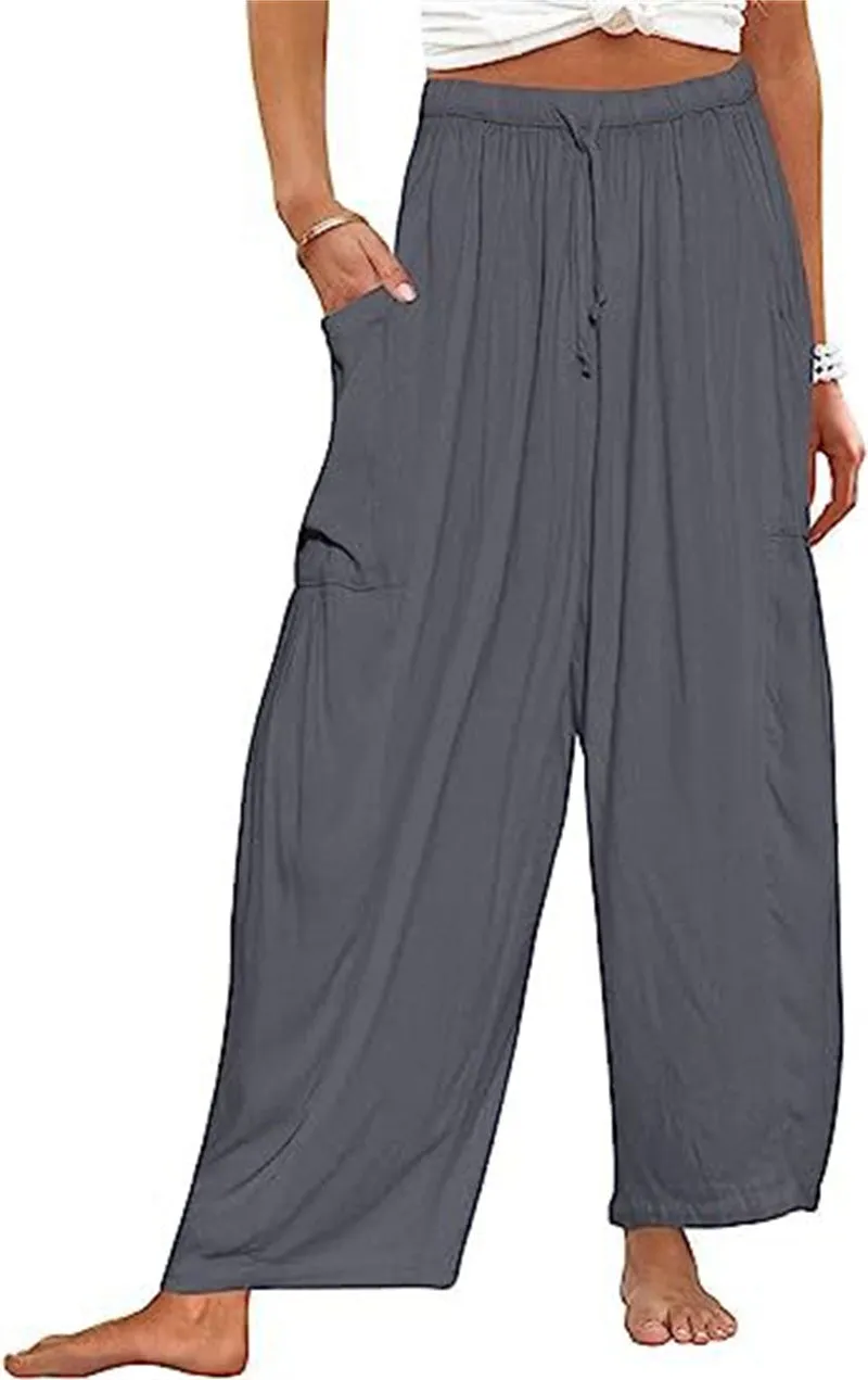 Elastic High Waist Wide Leg Pants
